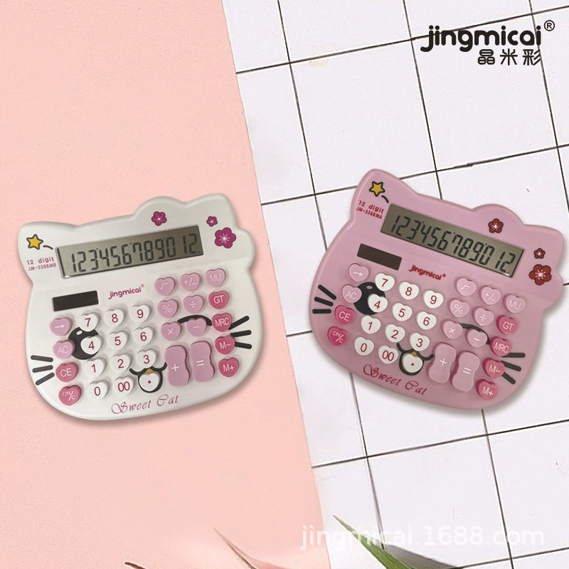 Crystal Mi Cai Large 3388 мультяшный калькулятор солнечной энергии корейская мода милая кошачья голова в форме сердца кнопка компьютера