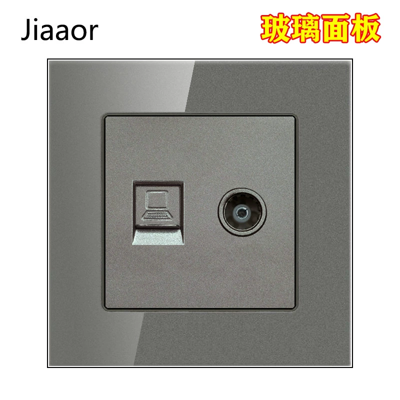 Wall socket panel 86‑type, glass gray, French standard with dual USB‑A + USB‑C, concealed