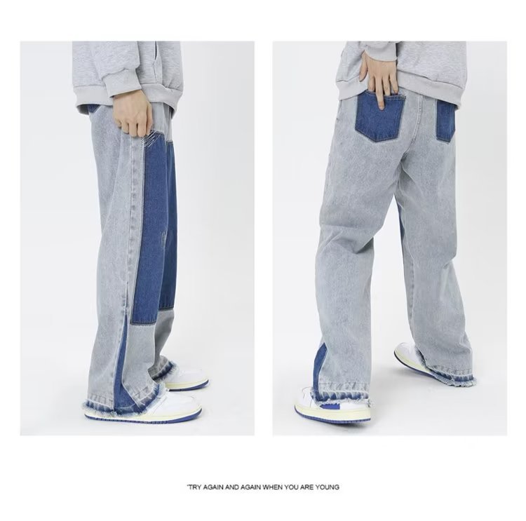 Jean large à blocs de couleurs pour hommes, ample, droit, grande taille, marque tendance, pantalon sarouel rétro japonais, printemps et été_voghion.com
