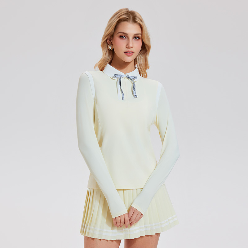 Camiseta de moda de mangas largas al aire libre, ropa de golf de mujer simple y universal, camisa de polo falsa de dos piezas