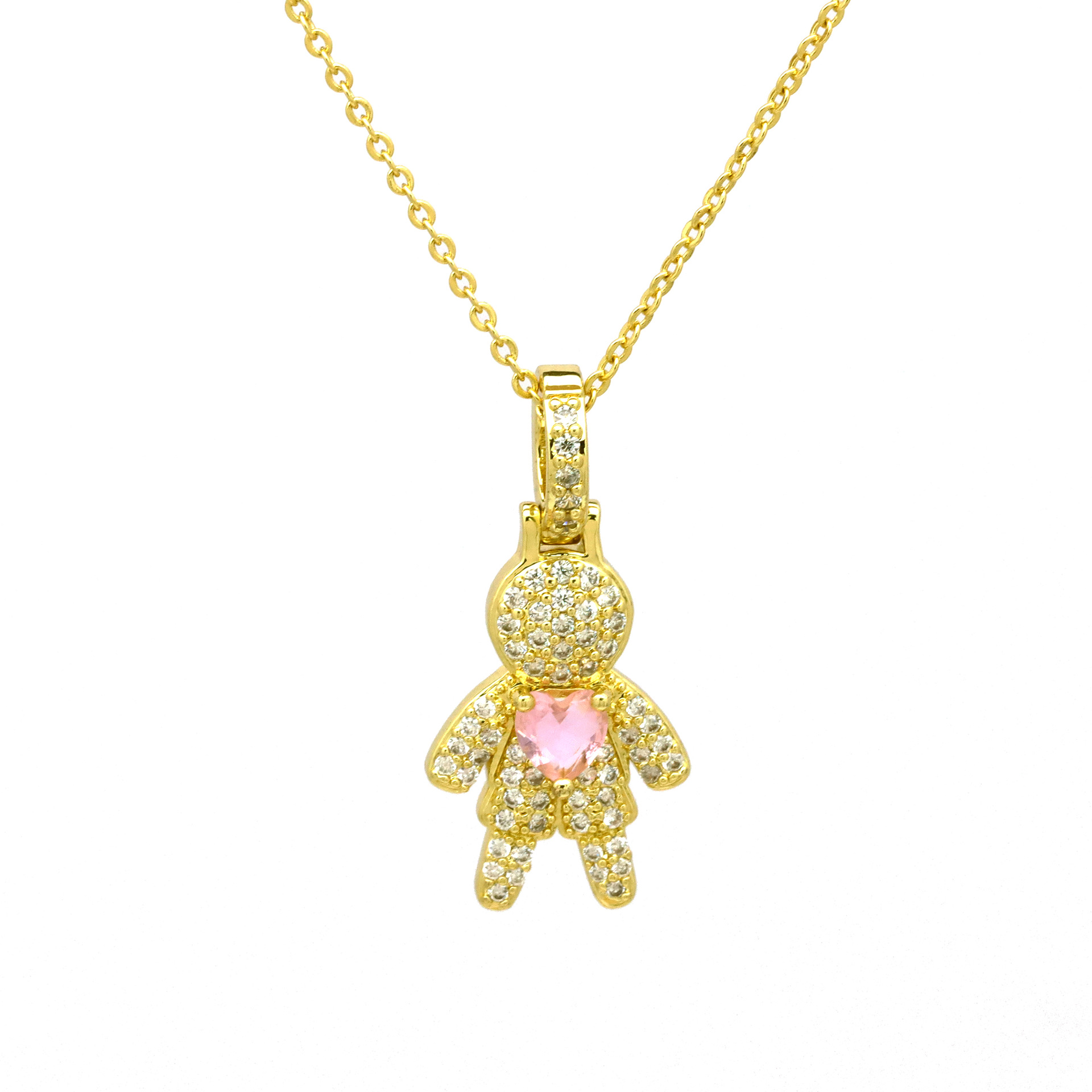 Copper Material Copper Inlay Heart Shape Zircon Pendant Necklace