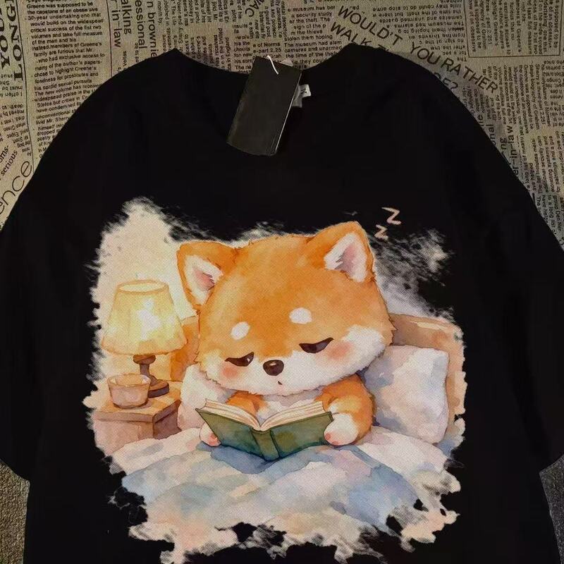 Milk Silk Japanese Retro Cartoon Short Sleeve T-Shirt for Men, Summer Puppy Trendy Print, Student Ins Style Casual Top Milk Silk Japanese Retro Cartoon Short Sleeve T-Shirt for Men, Summer Puppy Trendy Print, Student Ins Style Casual Top