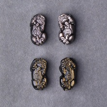 世纪塘朝厂家直销 银曜石手链DIY配饰 复古黑曜石银曜石貔貅配件