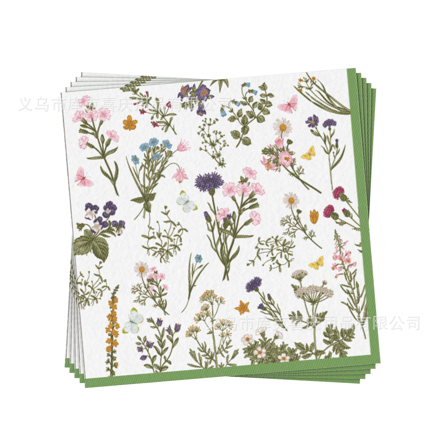 Nueva decoración de fiesta de flores silvestres retro encaje verde de primavera bandeja de papel desechable tazas de papel toallas de papel set de cubiertos