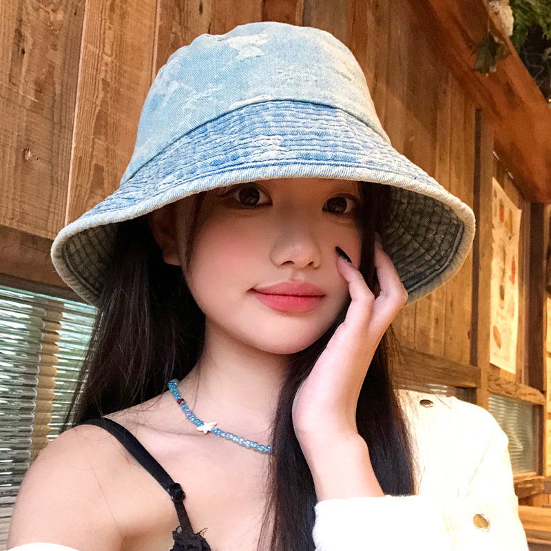 Retro vaquero lavado sombrero pescador primavera y verano mujer cabeza grande versátil mostrando la cara pequeña sombrero de cuenca japonés sombrero de cubo de agua