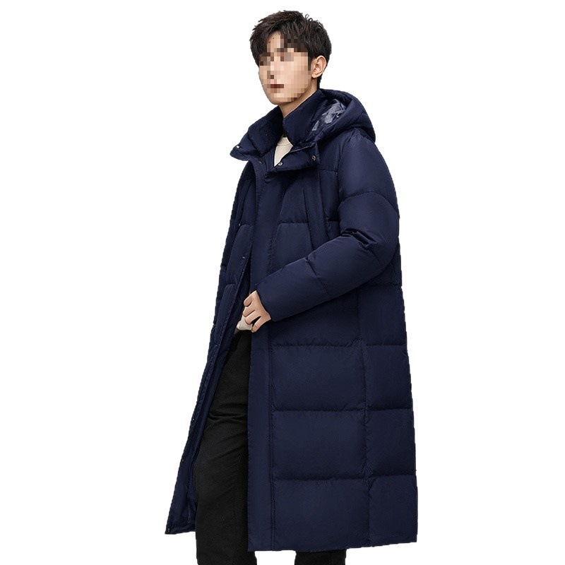 Nouvelle doudoune longue montante pour homme, collection hiver 2025, coupe-vent, épaisse, décontractée, ample, à capuche, chaude et confortable._voghion.com