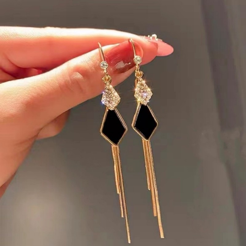 Geometric elegant high quality earrings with zircon with tassels