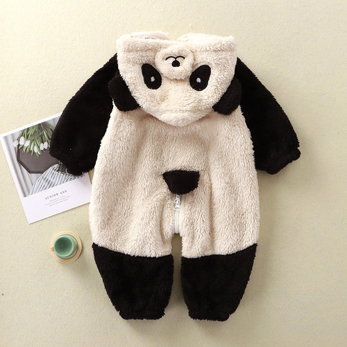 Baby Cartoon Rabbit Panda Plush Onesie for Infants and Toddlers, Cute and Warm Clothing for Young Children, Onesie Homecoming Dress