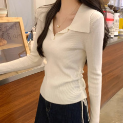 polo领设计感长袖小衫2025新款春秋季内搭毛衣针织打底衫女装上衣