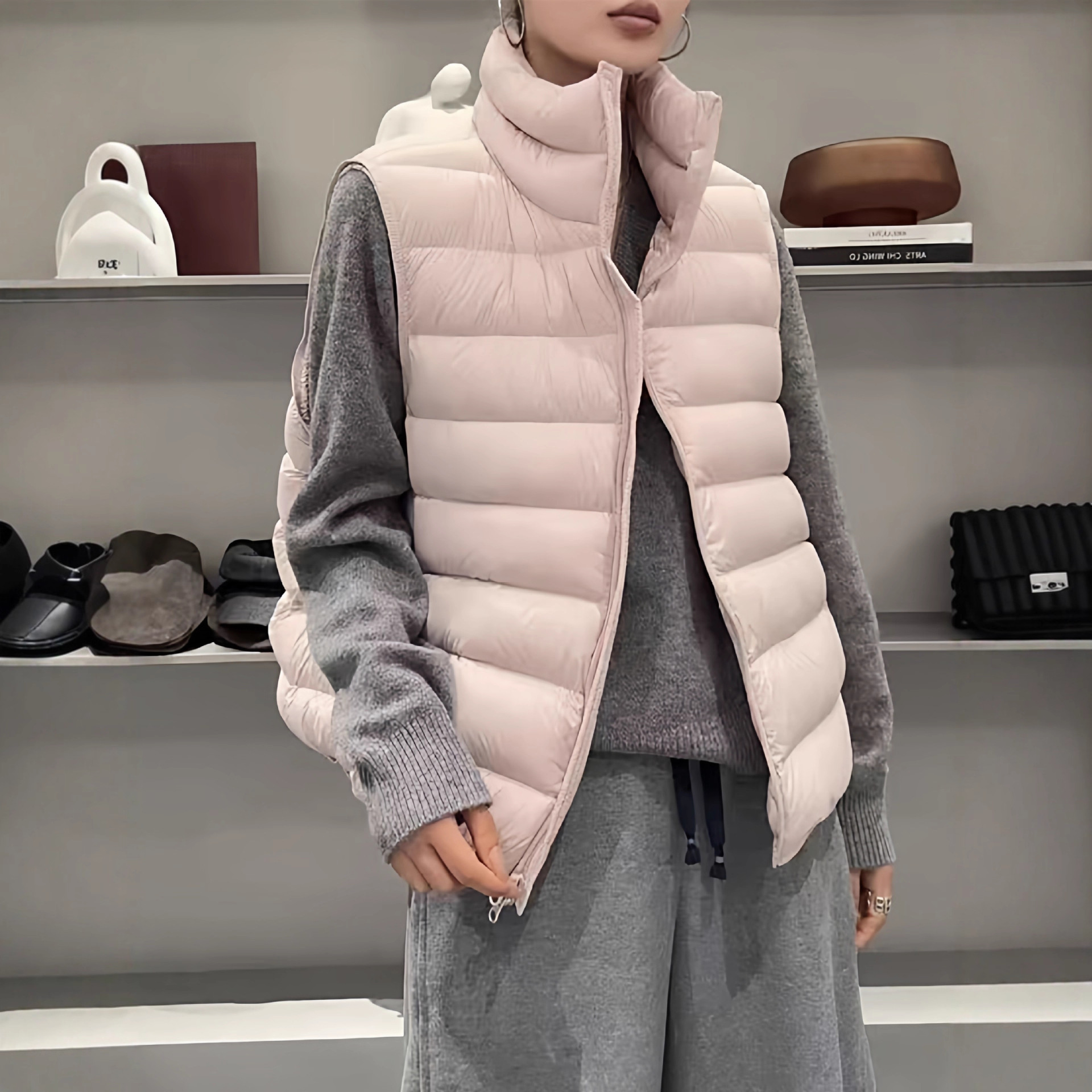 Cross-Border Autumn and Winter New Lightweight down Vest Women's Short Stand Collar 90 White Duck down Sleeveless Jacket Trendy