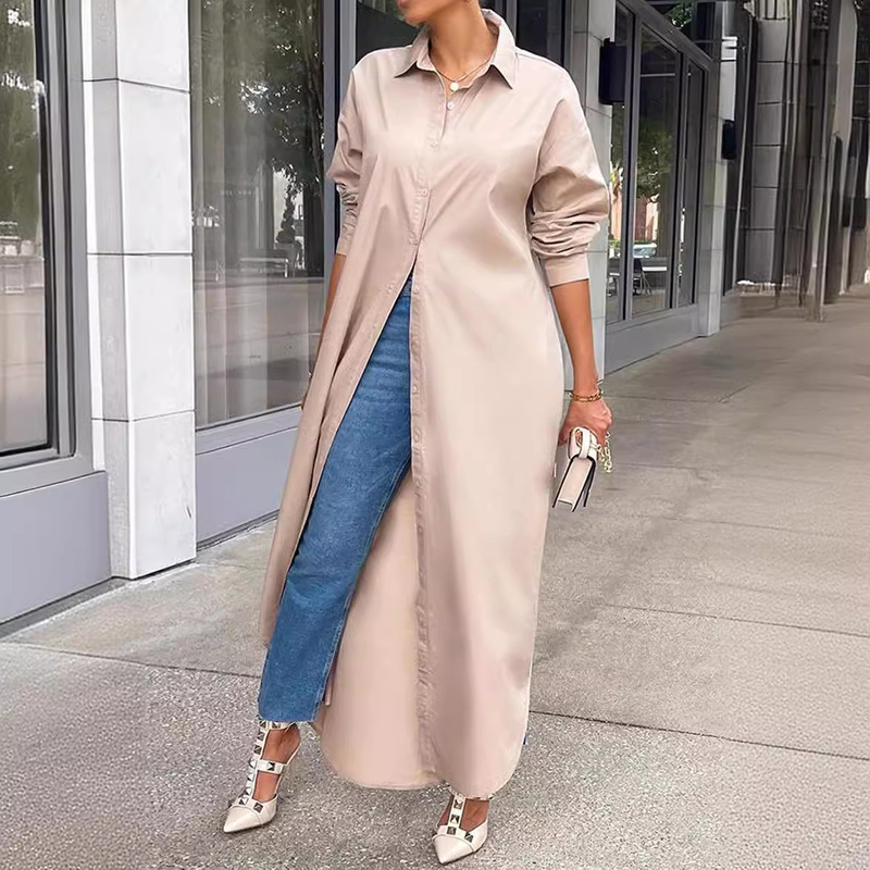 2024 Amazon Independent Station Women's Long Sleeve Shirt Dress Slim Commuting Slim Gothic Style Cross-Border Hot Sale