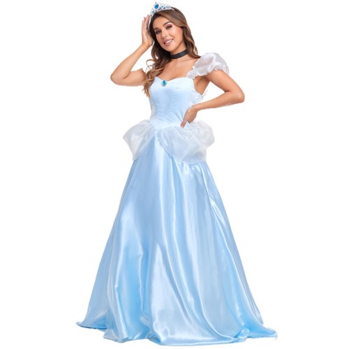 Halloween costume adult princess dress cosplay game uniform blue fairy tale character ball gown dress