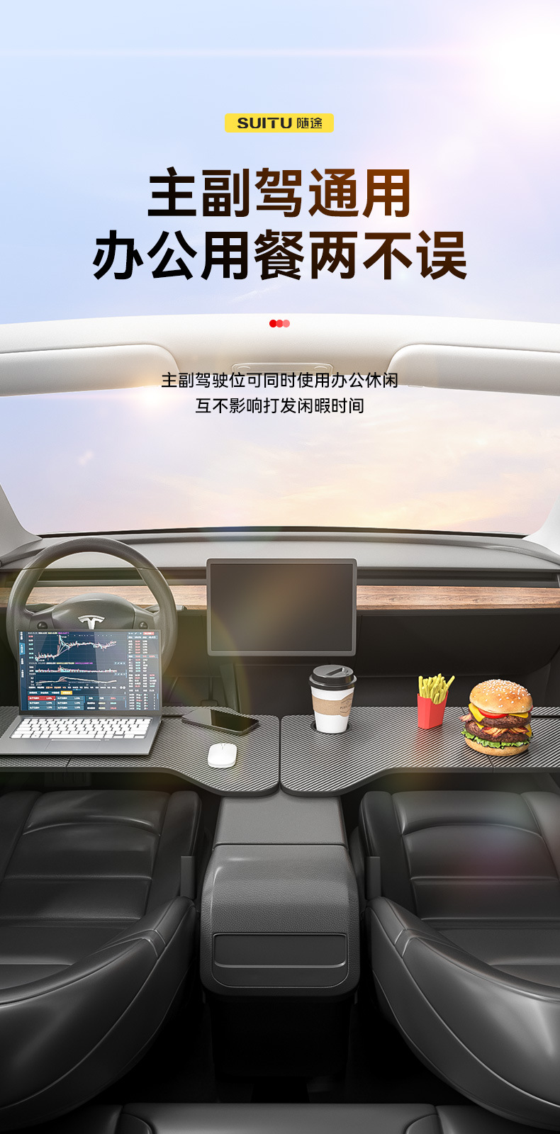 Car-Mounted Small Table Board for Tesla Model 3/Y, Foldable Dining Table, Computer Desk, Foldable for Eating in the Car