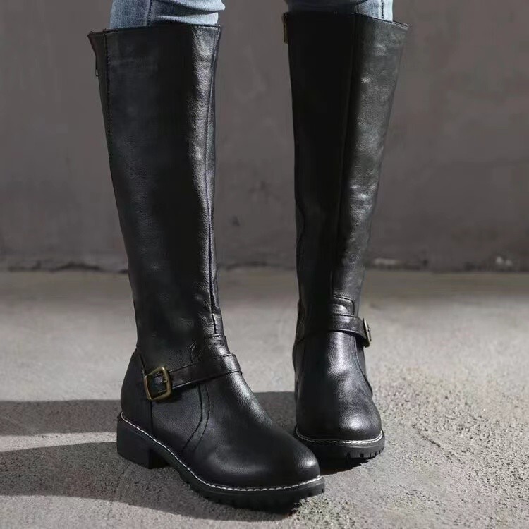 2025 New European and American Style Large Size Thick Heel Long Motorcycle Boots for Women Cross-Border Side Zipper High Heel Low Heel Knight Leather Boots 2025 New European and American Style Large Size Thick Heel Long Motorcycle Boots for Women Cross-Border Side Zipper High Heel Low Heel Knight Leather Boots