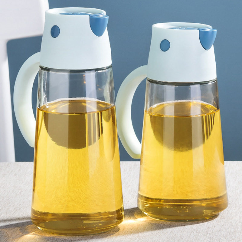 Automatic Open and Close Glass Oil Bottle with Lid to Prevent Oil Leakage Soy Sauce Vinegar Condiment Bottle Kitchen Household Large Capacity Oil Tank