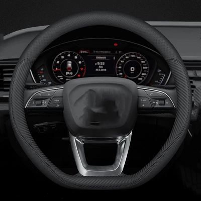 Steering wheel cover, Car Steering Wheel Cover - new-d-shaped-outer-ring-punched-inner-ring-carbon-fiber-36cm