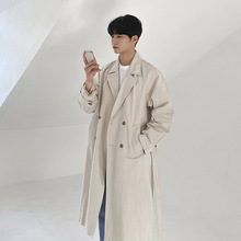 ASCLO春秋风衣男中长款韩版港风帅气过膝长外套潮男宽松英伦大衣