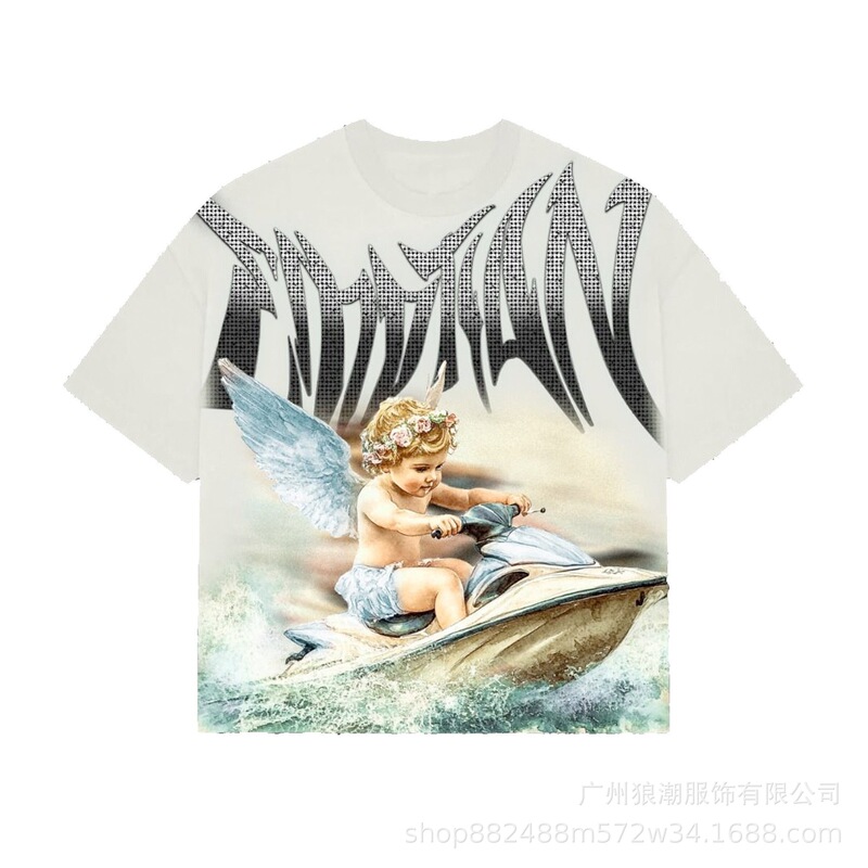 MIXED EMOTION レトロホットダイヤモンドプリントロゴ美しいトレンディなラウンドネックルーズカジュアル半袖Tシャツ男性と女性用|undefined