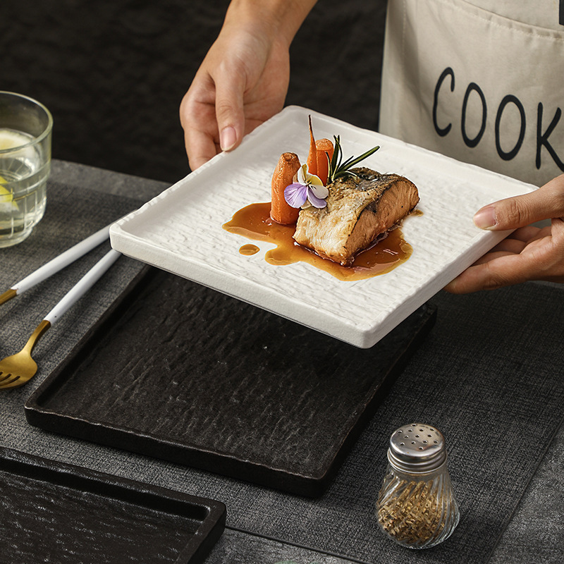 Ceramic Square Flat Plate for Western-Style Steak, Dessert Presentation, High-End Hotel Ins-Style Dinner Plate, Premium Home-Use Plate Ceramic Square Flat Plate for Western-Style Steak, Dessert Presentation, High-End Hotel Ins-Style Dinner Plate, Premium Home-Use Plate