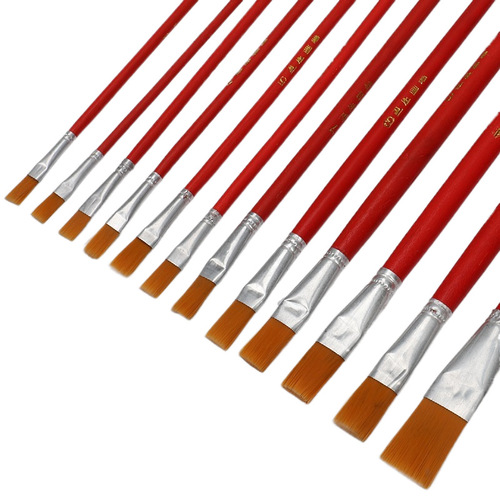 Factory wholesale nylon hair red rod oil painting brush watercolor and acrylic painting brush 1-12 size industrial brush brush