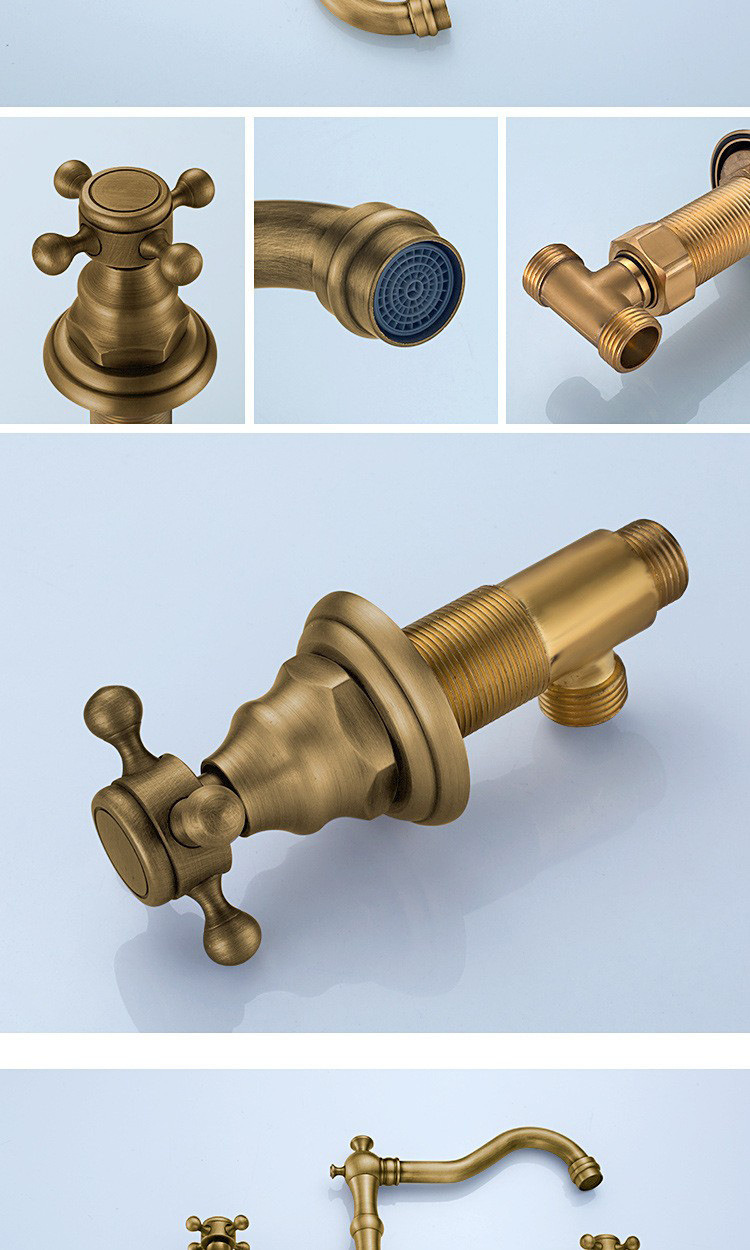 Brass French vintage washbasin, three-hole faucet, bathroom cabinet, double-handle split three-piece set, cold and hot splash-proof faucet undefined