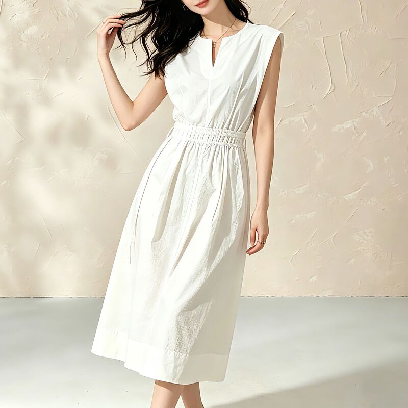 Xingge 2026 Summer Cotton White Waist-Cinching Mid-Length Dress, Refreshing and Breathable, a Must-Have for Summer Commuting