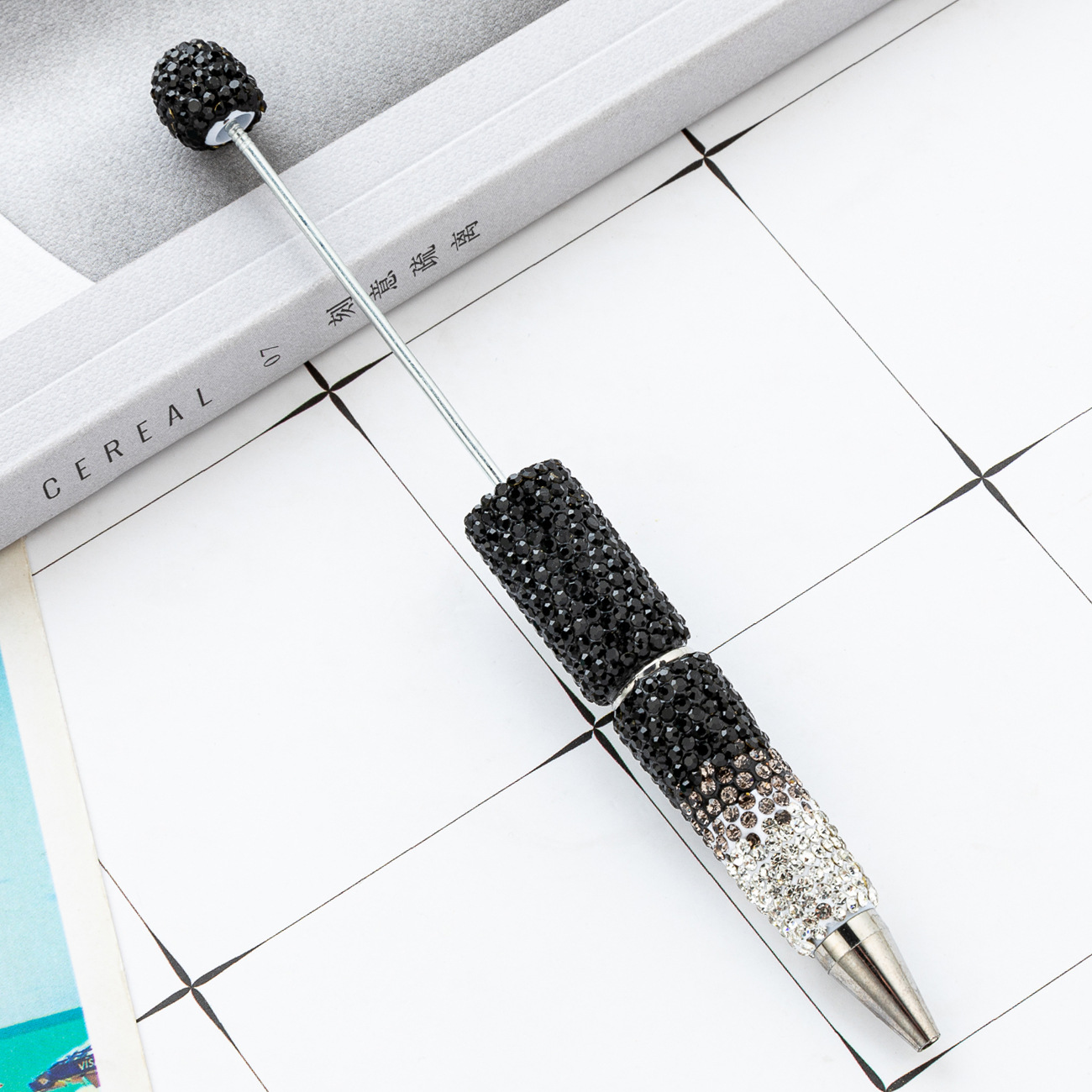 Diy creativo bolígrafo con cuentas de diamantes completos pegatinas hechas a mano con incrustaciones de diamantes, bolígrafo con cuentas degradadas, bolígrafo con cuentas giratorias multicolor