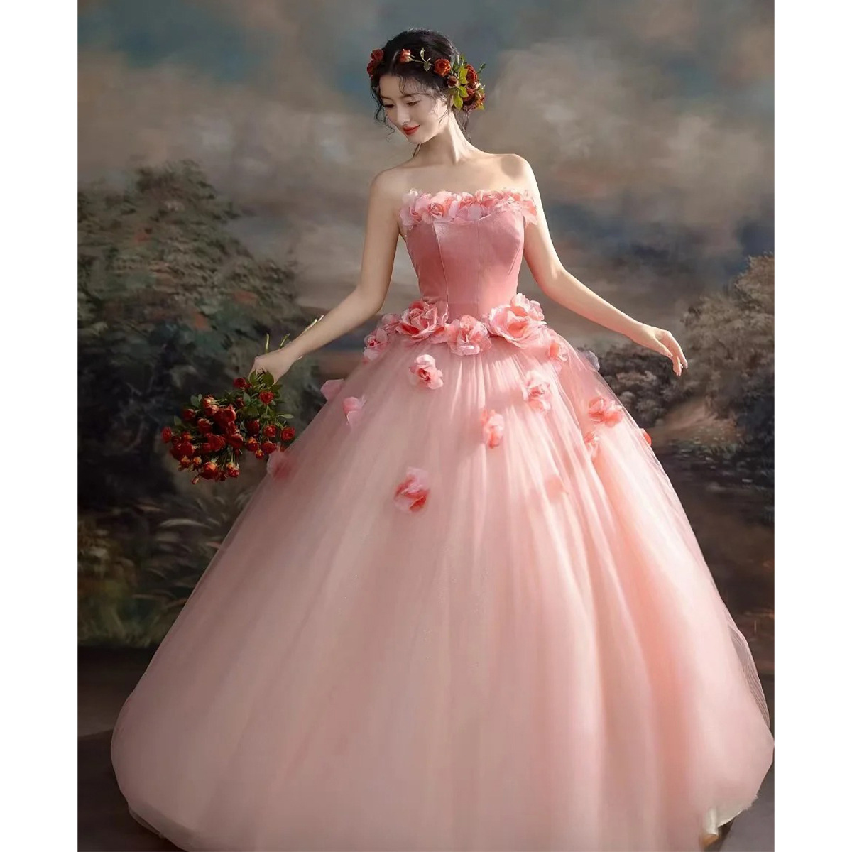 New Photo Studio Theme Clothing Pink Tube Top Tail Wedding Photography Couple Photo Photo Tutu Skirt Dress for Women