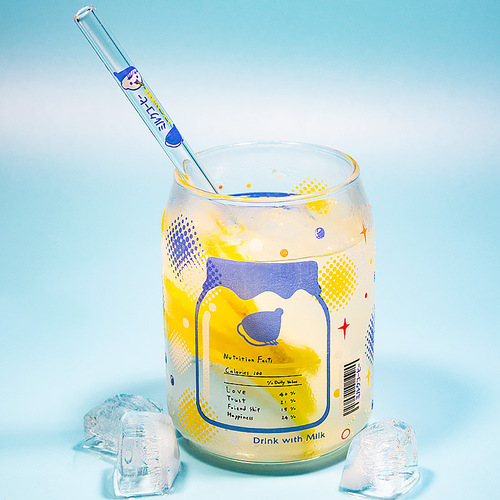 Creative Japanese-style fresh and low-key high-quality cola can glass cup borosilicate glass cup straw cup water cup