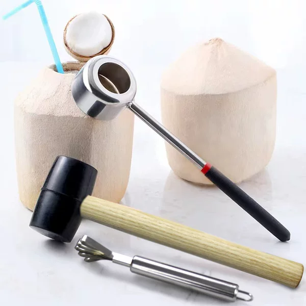 Suit three-piece coconut green opening tool stainless steel hammer shell opener coconut meat shaving tool