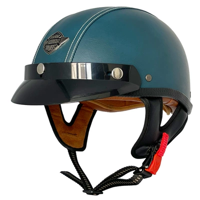 helmet electric motorcycle portable helmet, Motosiklet kaskı (dəbilqə) - blue-flat-leather-helmet-m