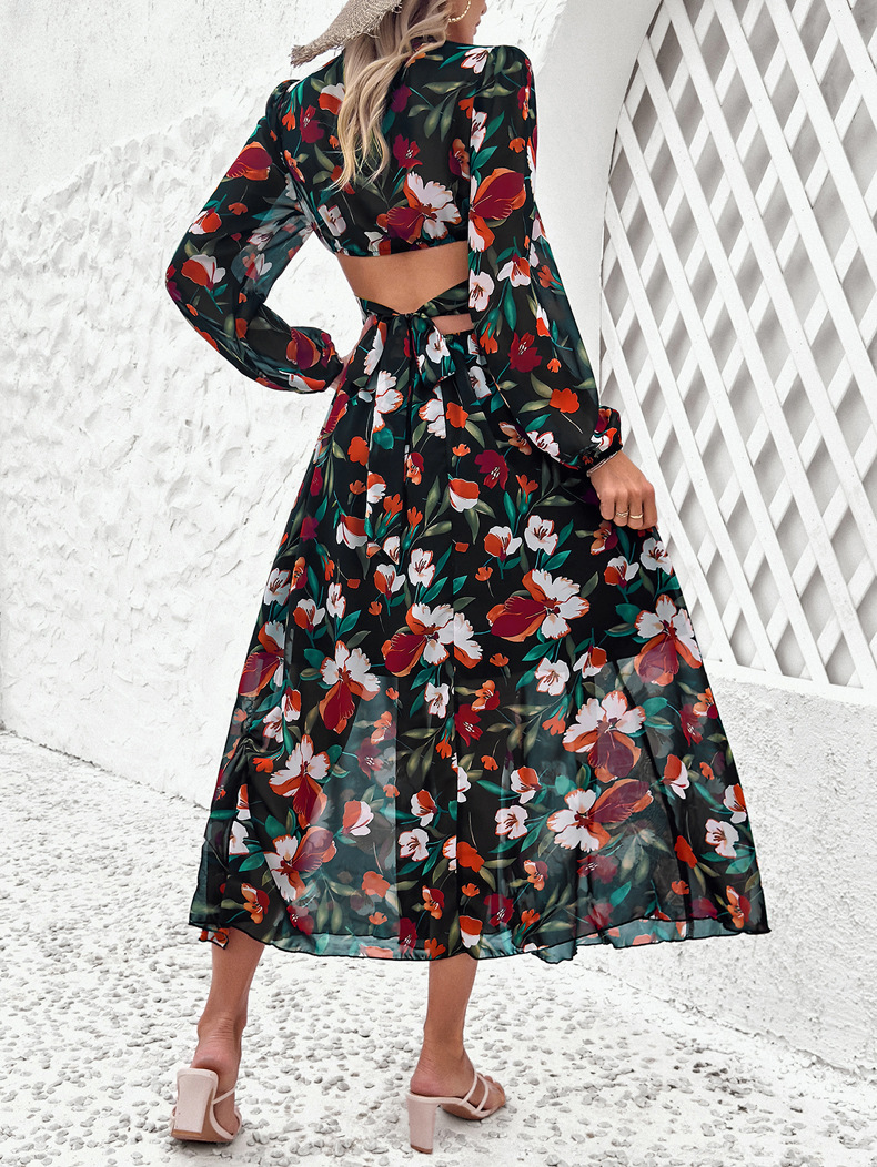 Women's Regular Dress Vacation V Neck Printing Long Sleeve Flower Maxi Long Dress Daily Beach display picture 24