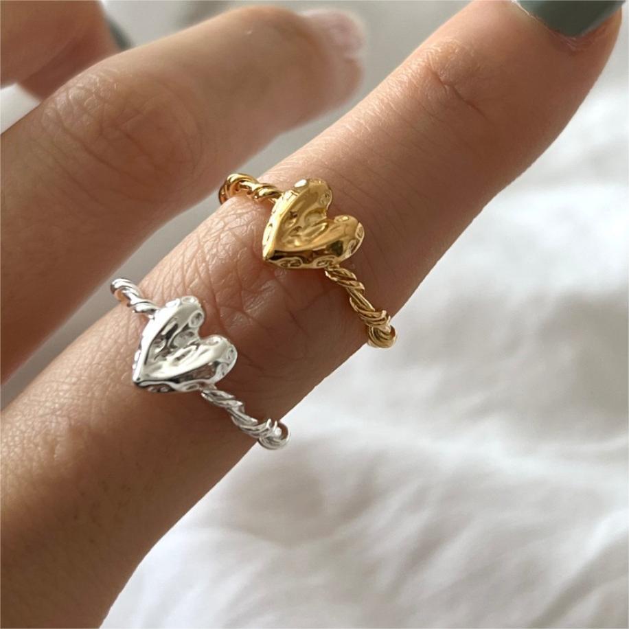18K Gold Plated Plating Material 18K Gold Plated 925 Sterling Silver Heart Shape Open Rings 925 Sterling Silver Rings