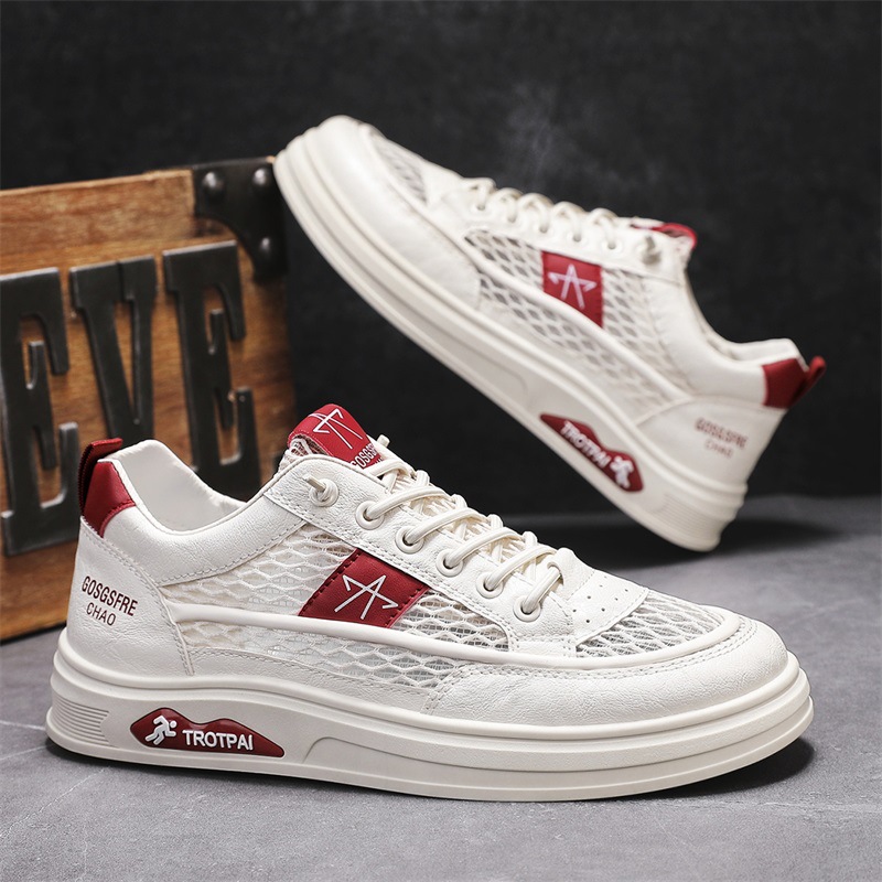 Zapatos de hombre verano transpirable 2025 malla deportiva hueco cómodo todo fósforo antideslizante resistente al desgaste zapatos blancos zapatos casuales hombres