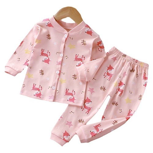  Autumn New Cardigan Cotton Pajamas Children's Cotton Pajamas Boys Girls Trendy Infant Home Clothing