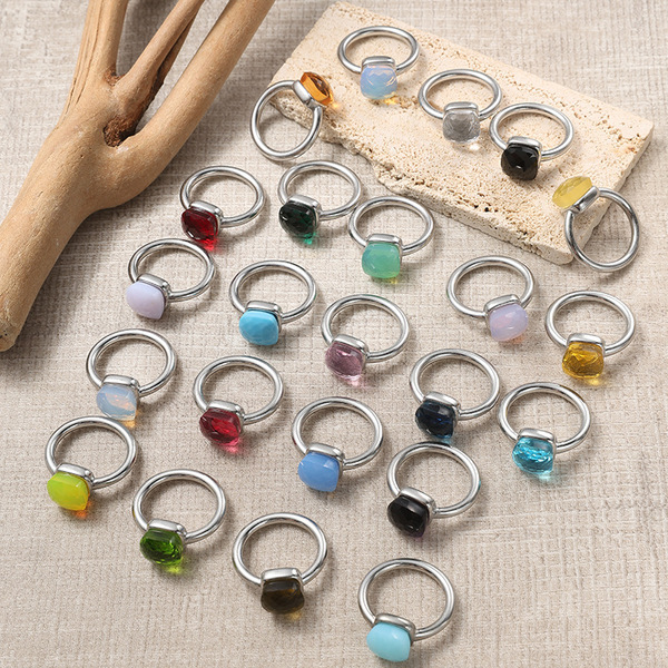 geometric retro fashionable small design ring with stone stainless…