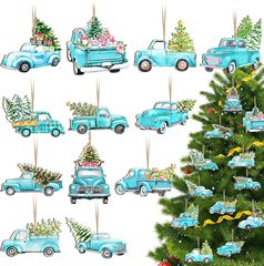 クロスボーダー 24 個クリスマスツリー木製装飾ペンダントクリスマスブルートラックオーナメントホリデー木製吊り下げ装飾