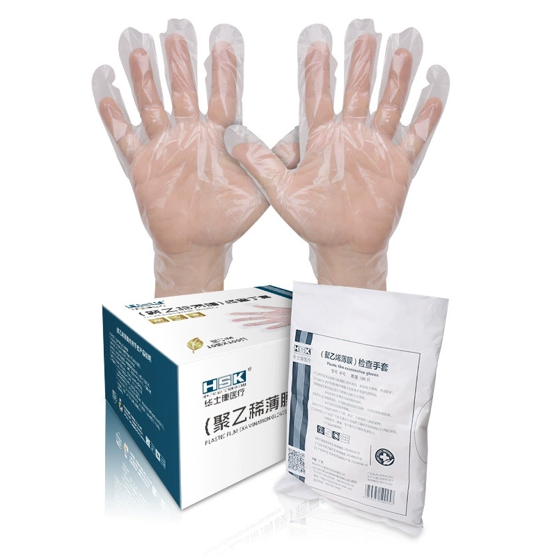 Huashkang одноразовые пленочные перчатки инспекционные PE Кейтеринг раки куриный коготь очистка пищевых продуктов прозрачный утолщенный пакет