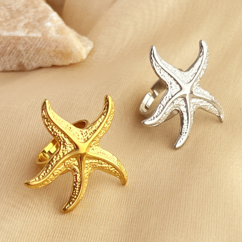 Alloy Material Starfish Pattern Vacation Classic Style Starfish Alloy Plating Women's Rings