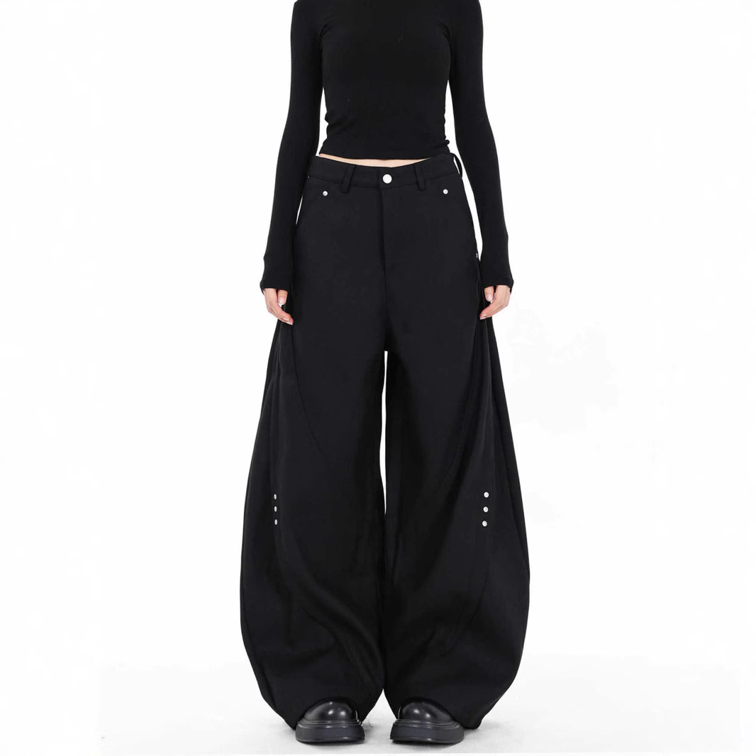 American Retro cleanfit Black Deconstructed Machete Pants Men's and Women's Niche High-end Wide-leg Lazy Casual Pants for Men