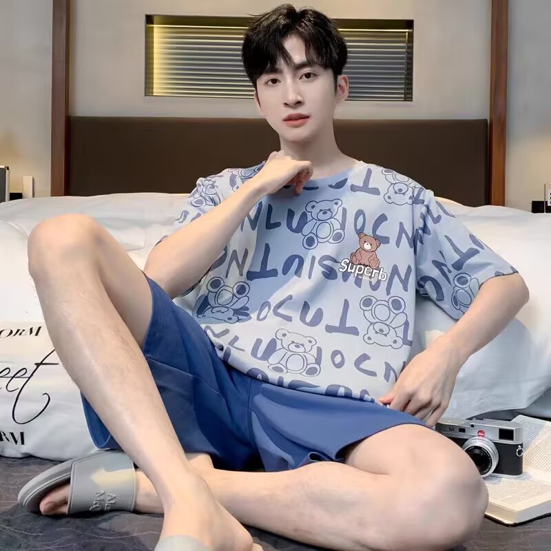 2026 comercio exterior transfronterizo verano estilo coreano de dibujos animados hombre simple relajado ocio de manga corta traje de ropa para el hogar se puede usar fuera