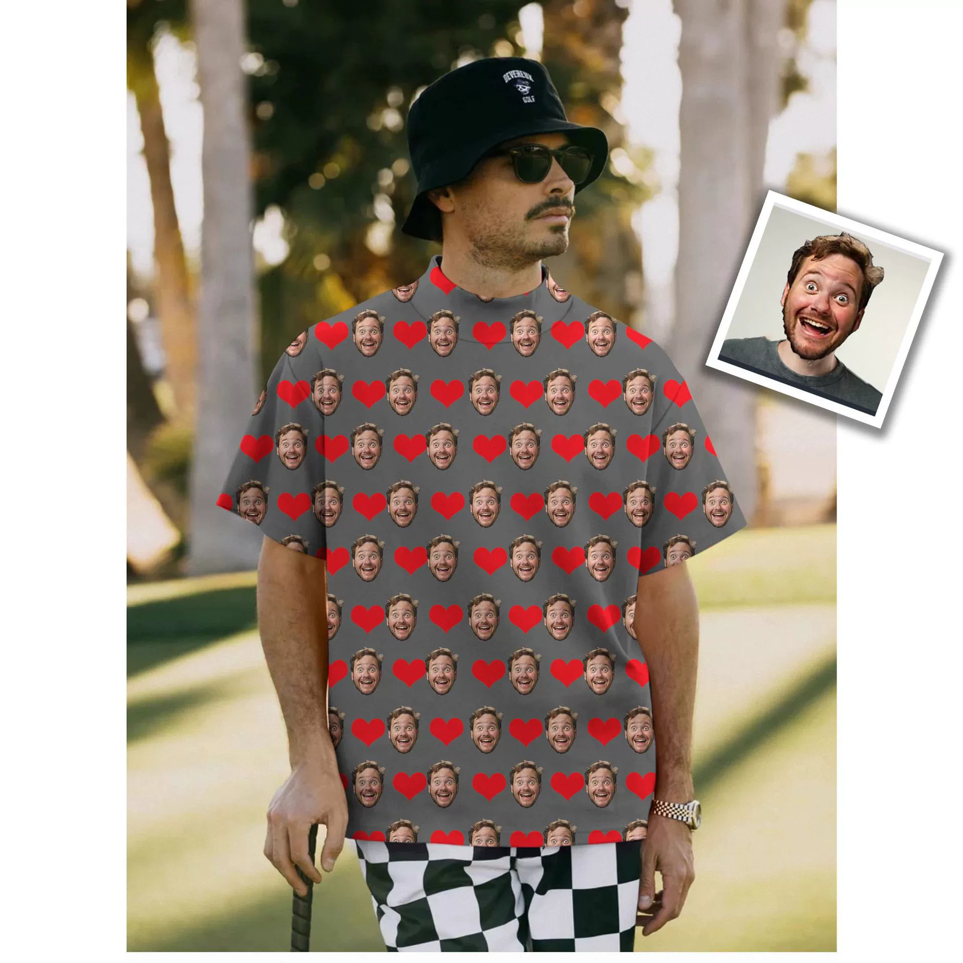 Polo мужчины маленький высокий воротник с короткими рукавами цифровой принт custom face photo заменить человеческое лицо