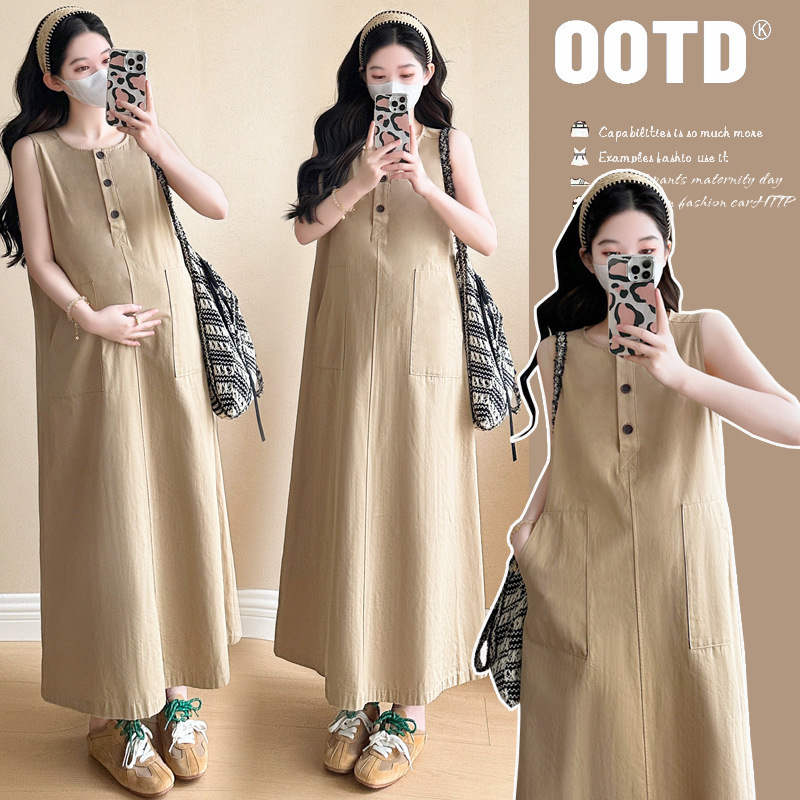 Maternity Wear Summer Dress 2025 New Style Lazy Style Loose Slimming Sleeveless Tank Dress Casual Belly-Covering Summer Dress