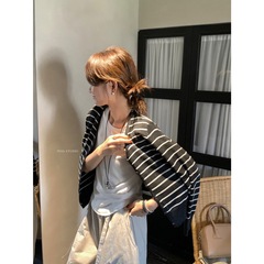 【MISS密思家正品店】2025秋季韩系简约慵懒感条纹针织开衫A0820