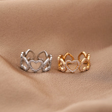 高级感铜镶锆石开口戒指女网红时尚个性多个爱心水钻设计手指饰品