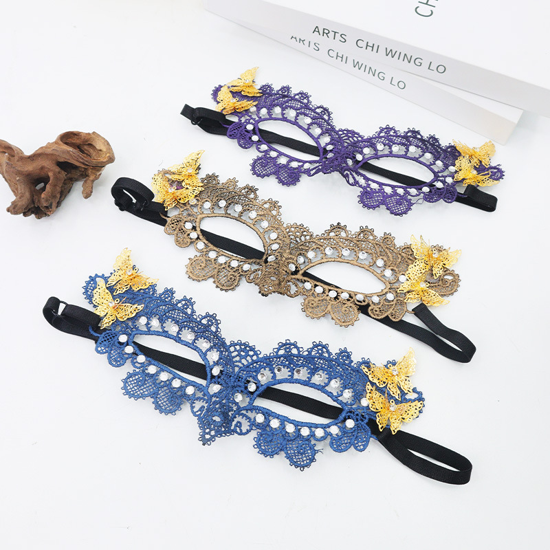 Fiesta de carnaval máscara de encaje mariposa metálica accesorios de decoración Halloween fiesta máscara de ojos