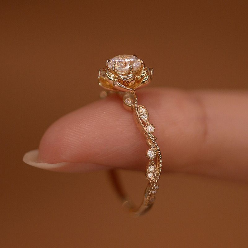 Holiday, Daily Occasion Copper Material Flower Pattern Copper Inlay Flower Zircon Rings