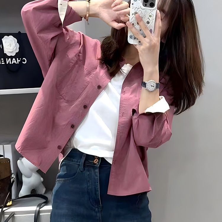 初秋小个子长袖衬衫外套女春秋季2025新款衬衣外搭设计感短款上衣|undefined