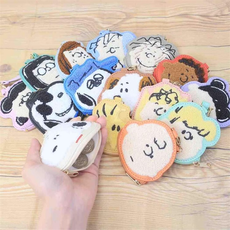 日本のスヌーピーキャラクター頭型小物収納袋チャーリーオラフかわいい漫画刺繍小銭入れペンダント|undefined
