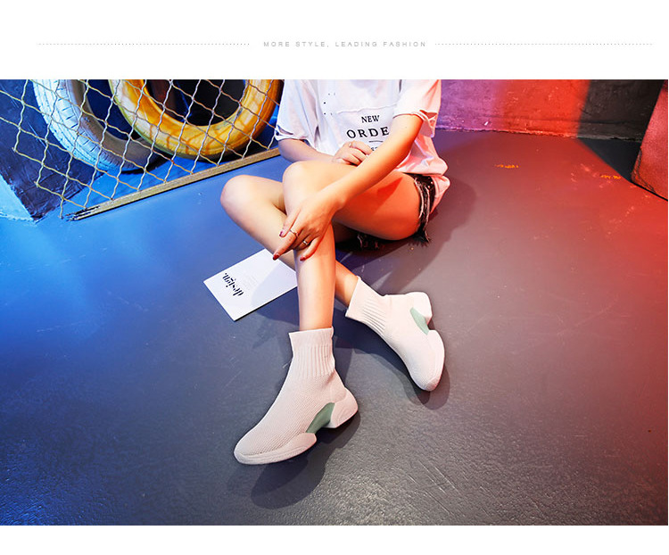 Elastic sock shoes women's 2022 spring new INS influencer Korean version of ulzzang casual sneakers flying woven sock boots_voghion.com